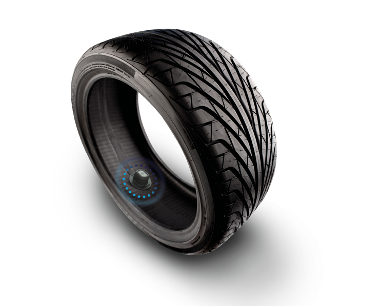 Tire with an Enervibe sensing module mounted inside